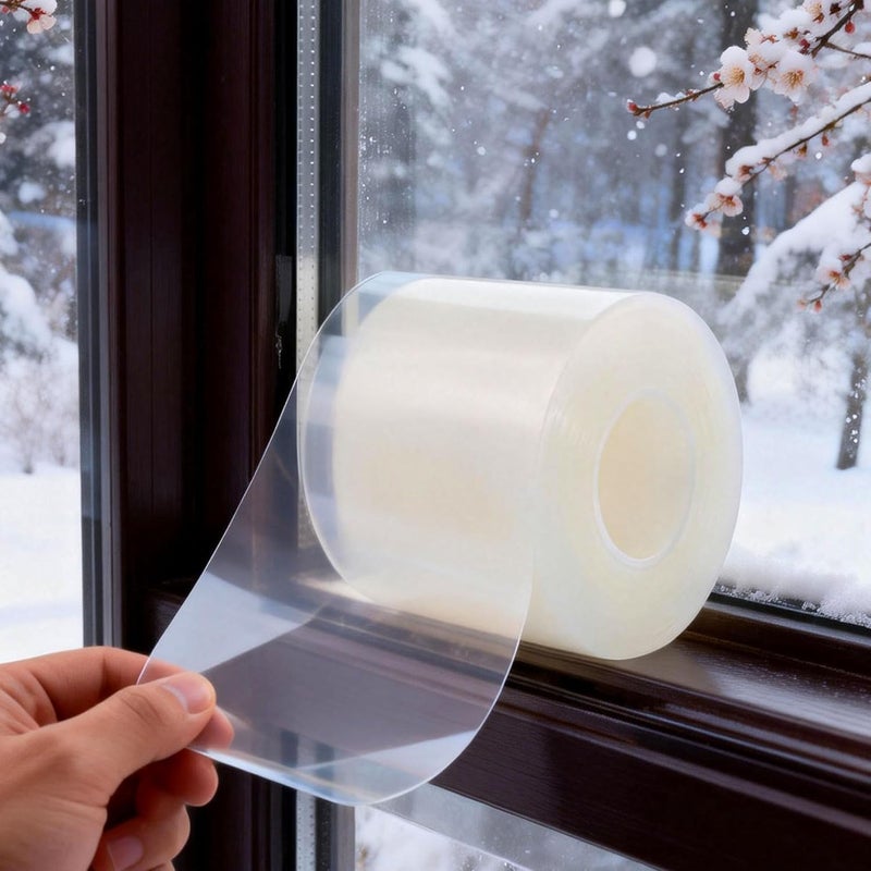 Sunroda Window Sealing Tape Weather Stripping 3 Inch x 35 Yards Clear Window Insulation Draft Isolation Sealing Film Tape for Shower Glass Gaps Seal Windproof, Residue Free (3 Inch x 35 Yards) - Image 1